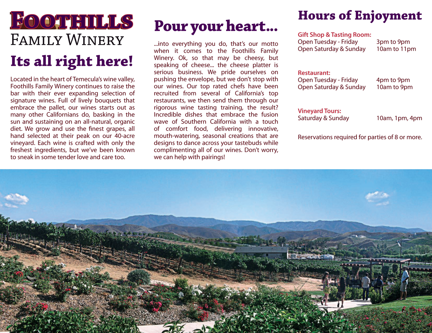 Foothills Winery Trifold Brochure Inside