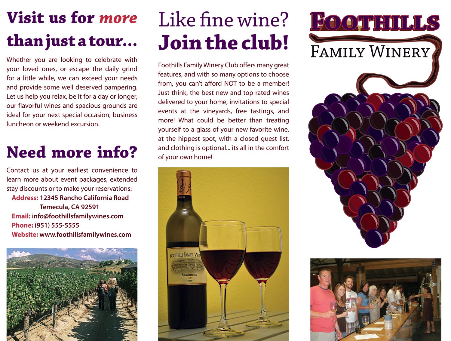 Foothills Winery Trifold Brochure Outside